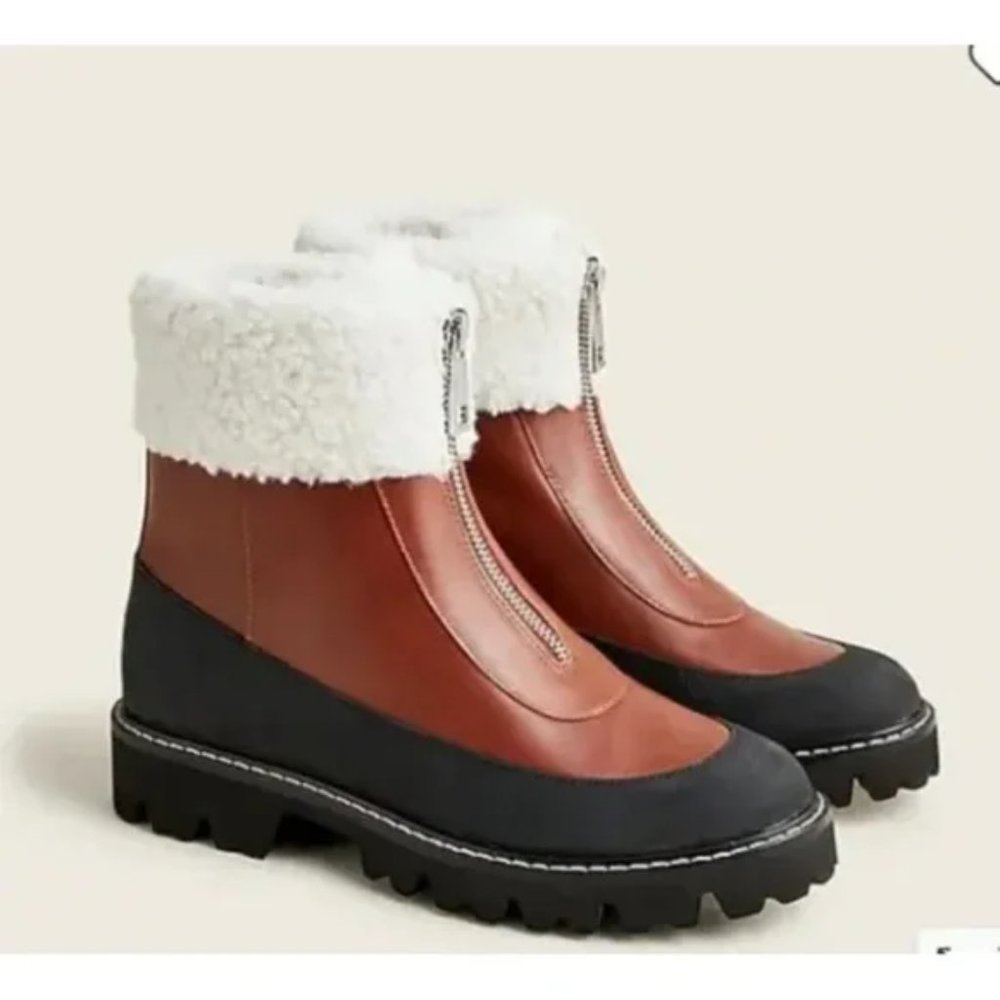 J.crew Gwen Lug Sole Front Zip Boots with Sherpa Lining - Brown